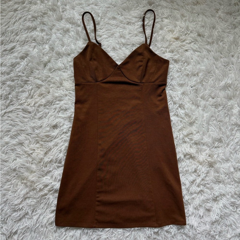 Kendall & Kylie Brown Mini Dress with Spaghetti Straps
